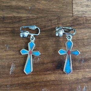 Handmade Elegant Sterling Silver Cross Clip on Earrings with Intricate Design